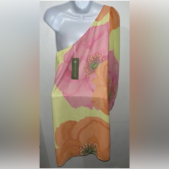 NWT Trina Turk Admirable Floral-Print One Shoulder Mini Dress Pink/Orange Size 4 - Picture 4 of 9